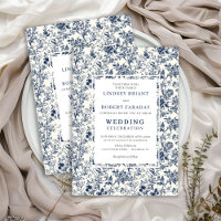 Invitación de boda romántica azul de Toile Francés