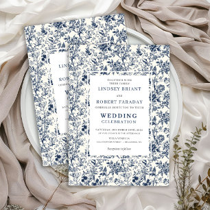 Invitación de boda romántica azul de Toile Francés