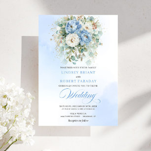 Invitación de boda romántica bohemio peonía azul p