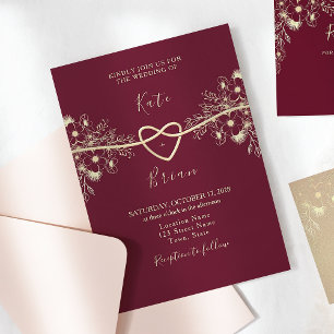 Invitación de Boda Romántica Burgundy y Dorado