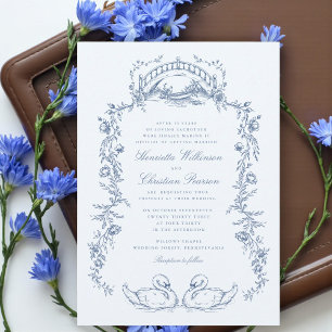 Invitación de Boda Romántica Cisne Azul Caprichosa