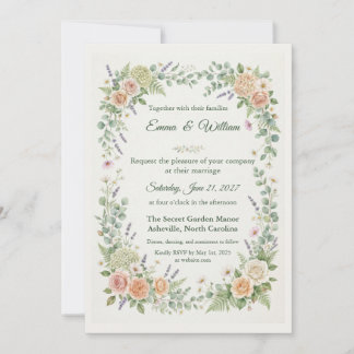 Invitación de boda romántica con flores silvestres