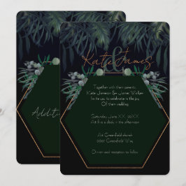 Invitación de boda romántica con vegetación ilustr