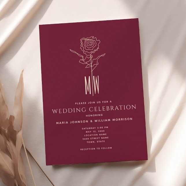 Invitación de boda romántica de Borgoña (Subido por el creador)