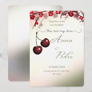 Invitación de boda romántica de cereza rústica