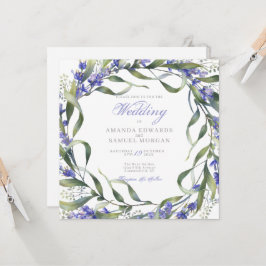 Invitación de boda romántica de eucalipto y lavand