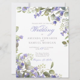 Invitación de boda romántica de eucalipto y lavand