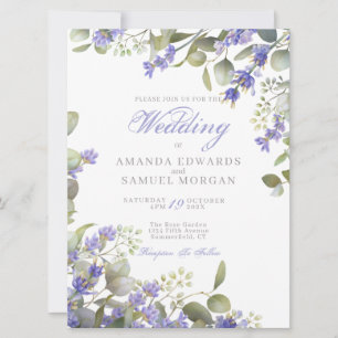 Invitación de boda romántica de eucalipto y lavand