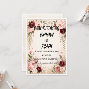 Invitación de boda romántica de prado floral