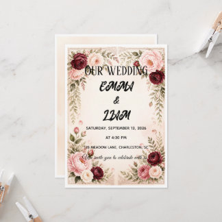 Invitación de boda romántica de prado floral