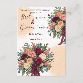 Invitación de boda romántica de rosa borgoña y cre