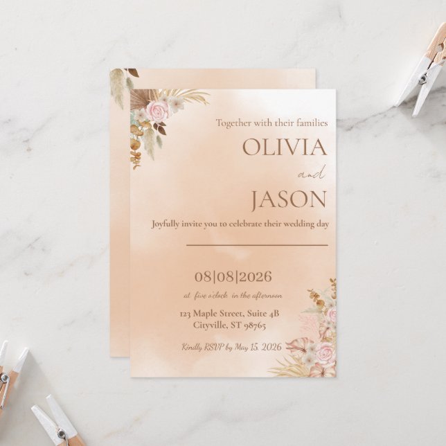 Invitación de boda romántica elegante (Anverso/Reverso In Situ)