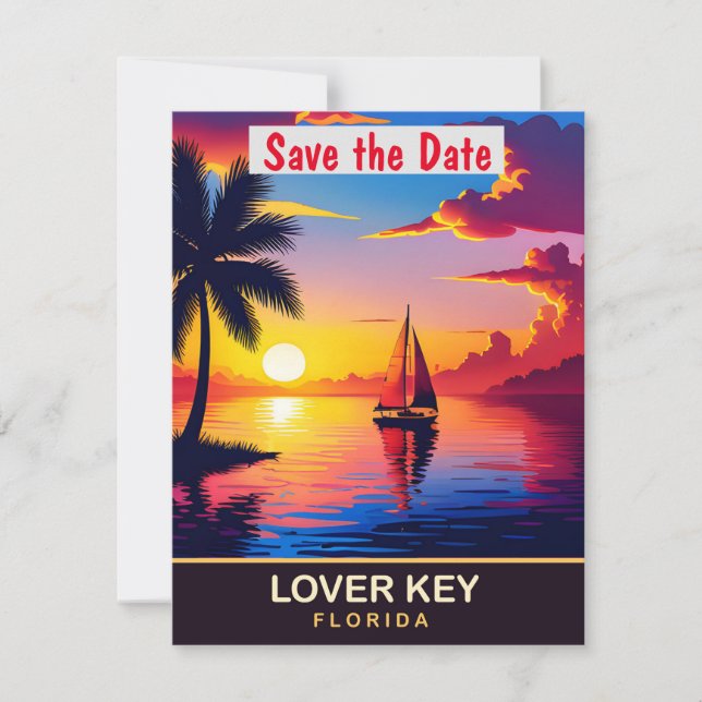 Invitación de boda romántica en Lover Key Florida (Anverso)