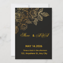 Invitación de boda romántica en negro y dorado | E