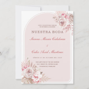 Invitación de Boda Romántica en Tono Rosa Pastel con Flores