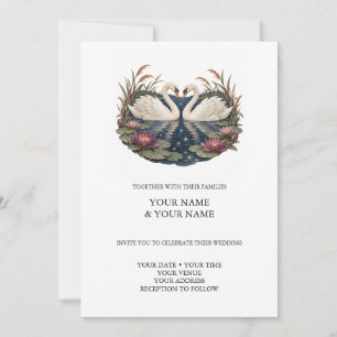 Invitación de boda Romántica Estanque con Cisnes a