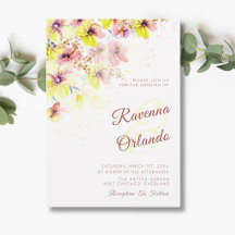 Invitación de Boda Romántica Floral Amarillo Paste