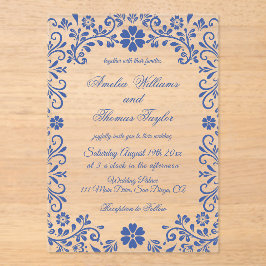 Invitación de boda romántica floral azul