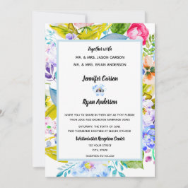 Invitación de boda romántica floral azul suave