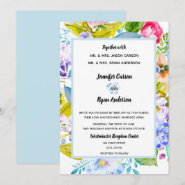 Invitación de boda romántica floral azul suave