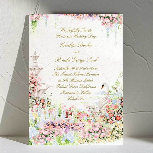 invitación de boda romántica floral cisne chic cal (Subido por el creador)