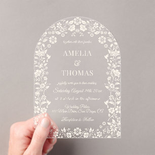 Invitación de boda romántica floral de marfil