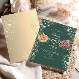 Invitación de Boda Romántica Floral Esmeralda Verd