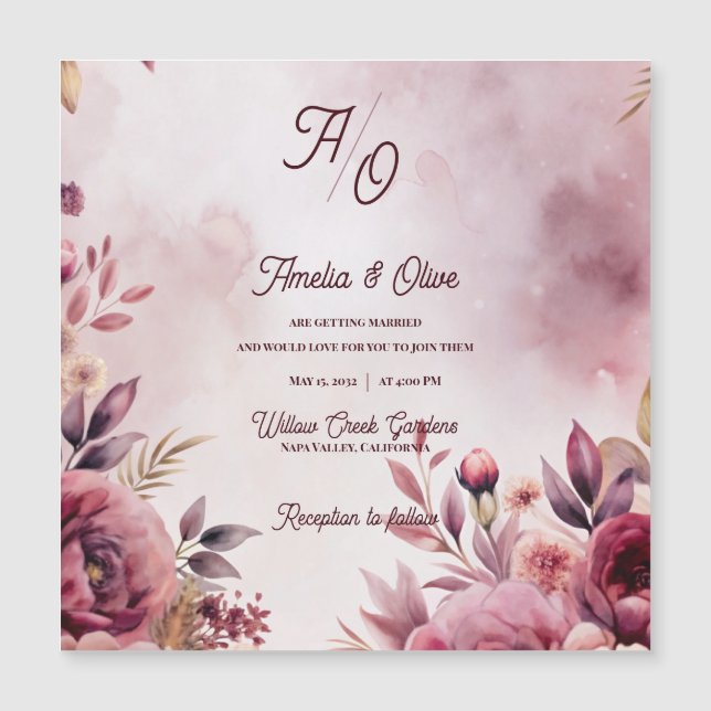 Invitación de boda romántica floral malva  (Anverso)