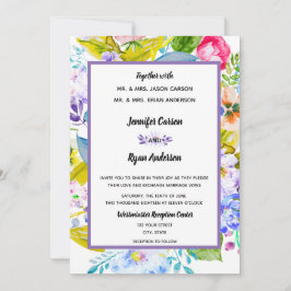 Invitación de boda romántica floral púrpura