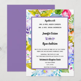 Invitación de boda romántica floral púrpura