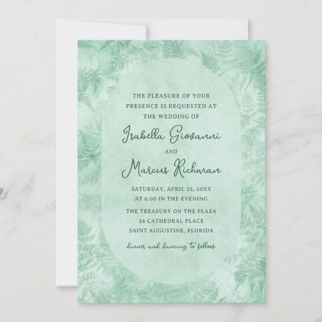 Invitación de boda romántica mística de helecho ve (Anverso)