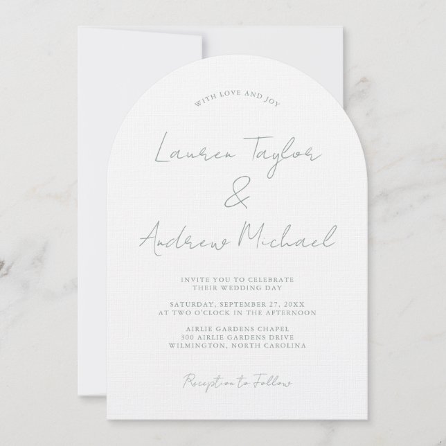 Invitación de boda romántica moderna arco verde sa (Anverso)