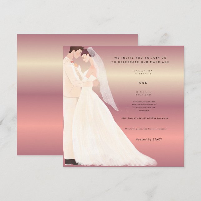Invitación de Boda Romántica Moderna | Rosa del At (Anverso / Reverso)