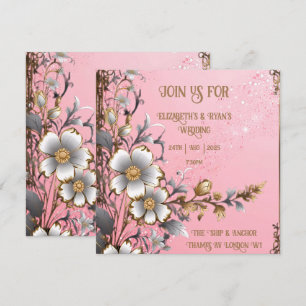 Invitación de Boda Romántica Rosa con Flores Capri
