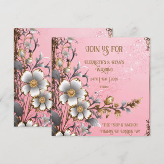 Invitación de Boda Romántica Rosa con Flores Capri