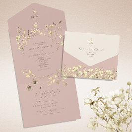 Invitación de Boda Romántica Rosa Todo en Uno