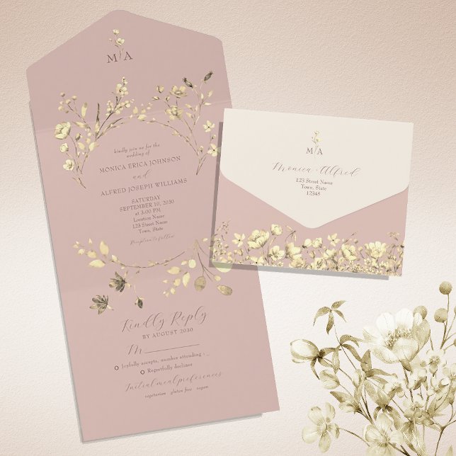 Invitación de Boda Romántica Rosa Todo en Uno (Subido por el creador)