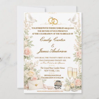 Invitación de Boda Romántica Rosa y Paloma