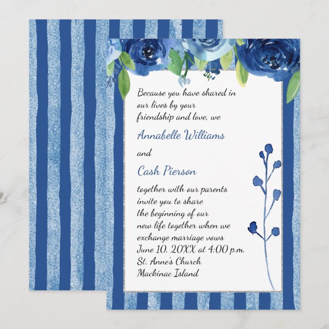 Invitación de Boda Rosa Azul (Anverso / Reverso)