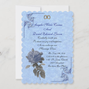 Invitación de boda rosa azul vintage