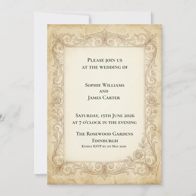 Invitación de boda Rosa Barroca (Anverso)
