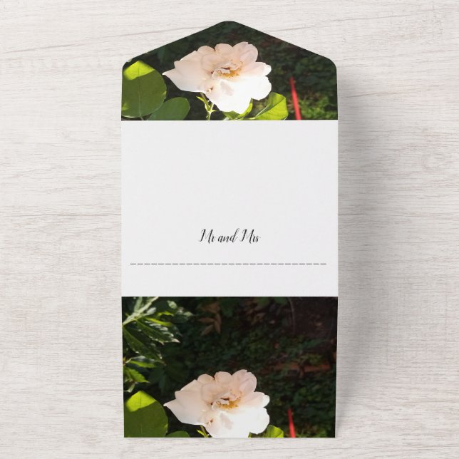 Invitación de Boda Rosa Blanca y Mapa Todo en Uno (Afuera)