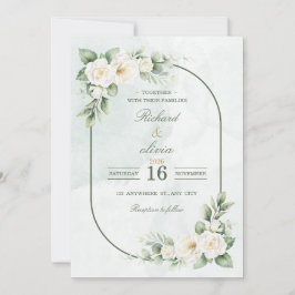 Invitación de boda Rosa Blanca y Verde Salvia