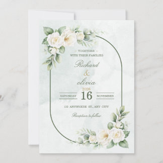Invitación de boda Rosa Blanca y Verde Salvia