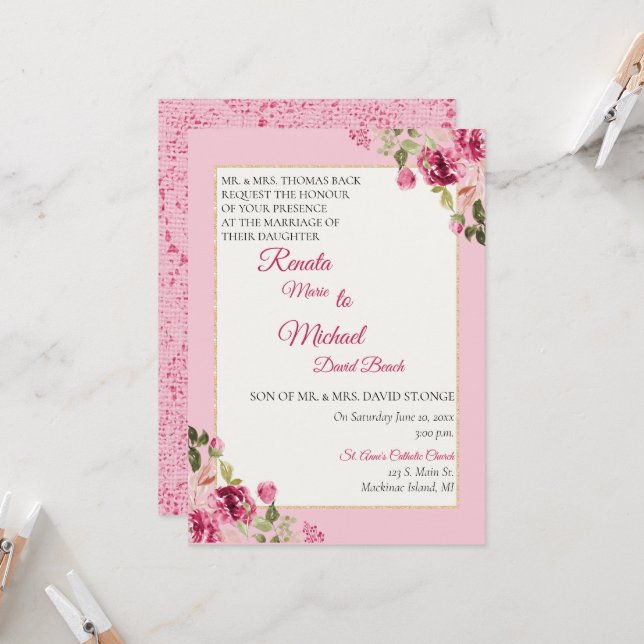 Invitación de boda Rosa Boysenberry (Anverso/Reverso In Situ)