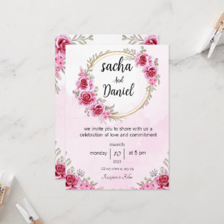 invitación de boda rosa, celebración de amor