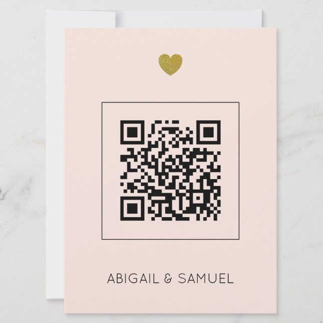 Invitación de boda rosa con código QR de presupues (Anverso)