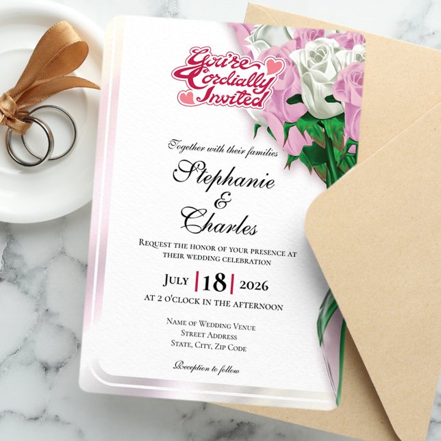 Invitación de Boda Rosa con Rosa - Letras Rojas 1 (Subido por el creador)