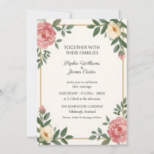 Invitación de boda Rosa Coral Rubor Marfil