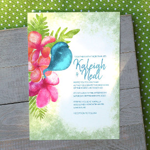 Invitación de boda rosa, coral, turquesa tropical